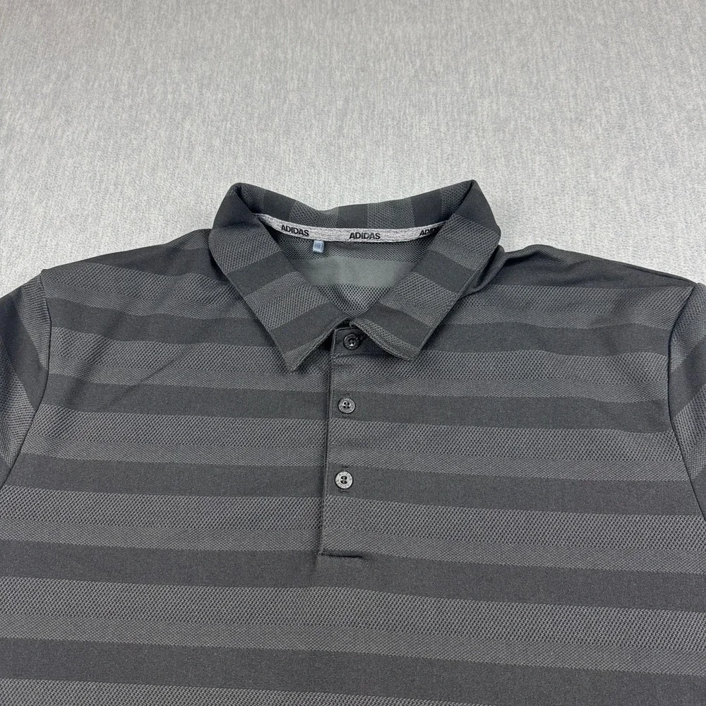 Adidas Polo Shirt Mens XL Black Gray Two Color Striped Golf Performance Athletic
